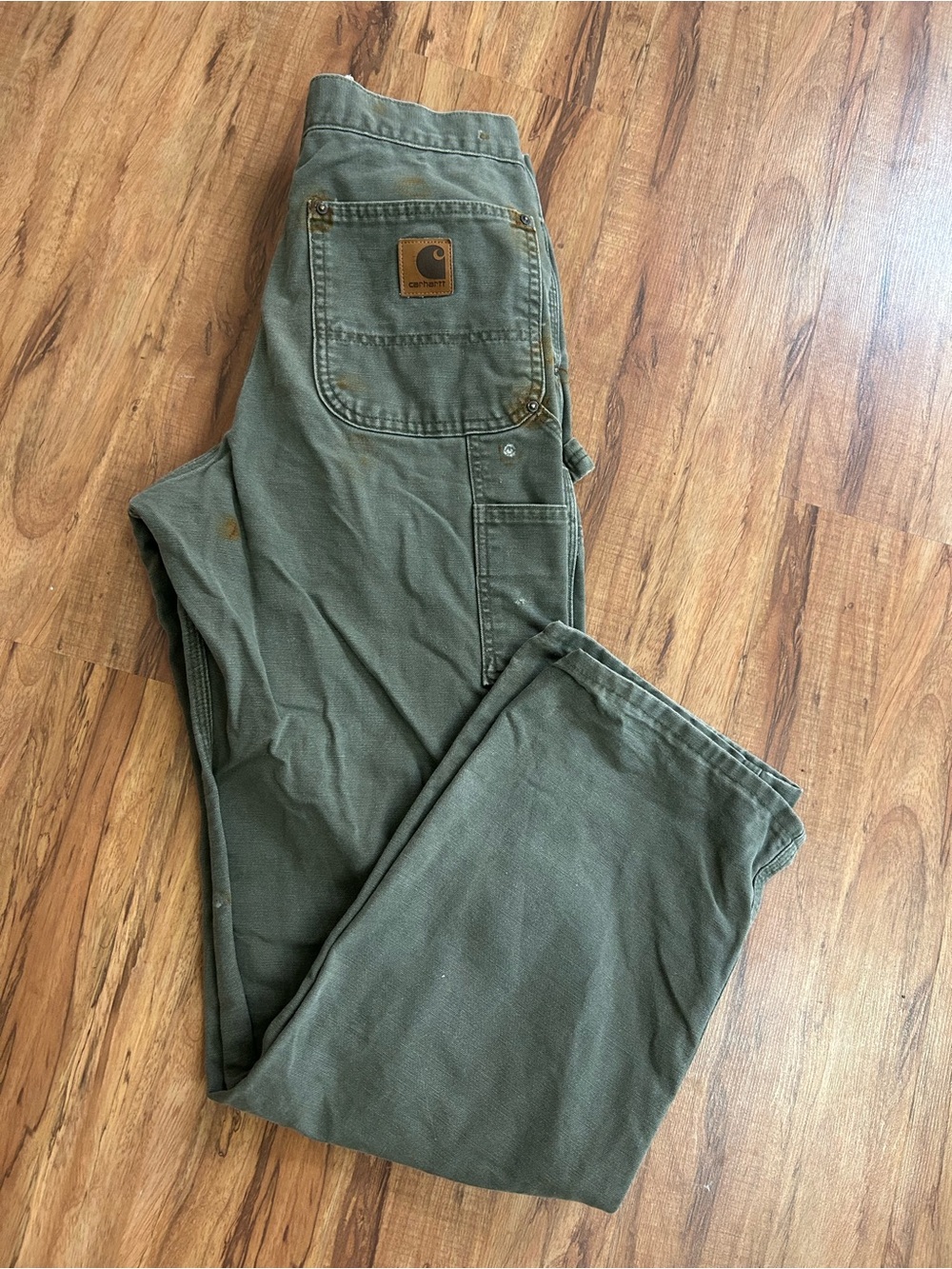 Vintage Carhartt Double Knee Moss Green Made In USA Pants Mens Size 31 X 34